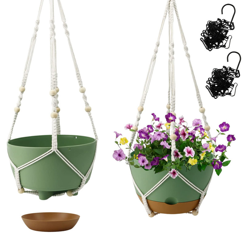 Pot à fleurs suspendu en plastique, Vert