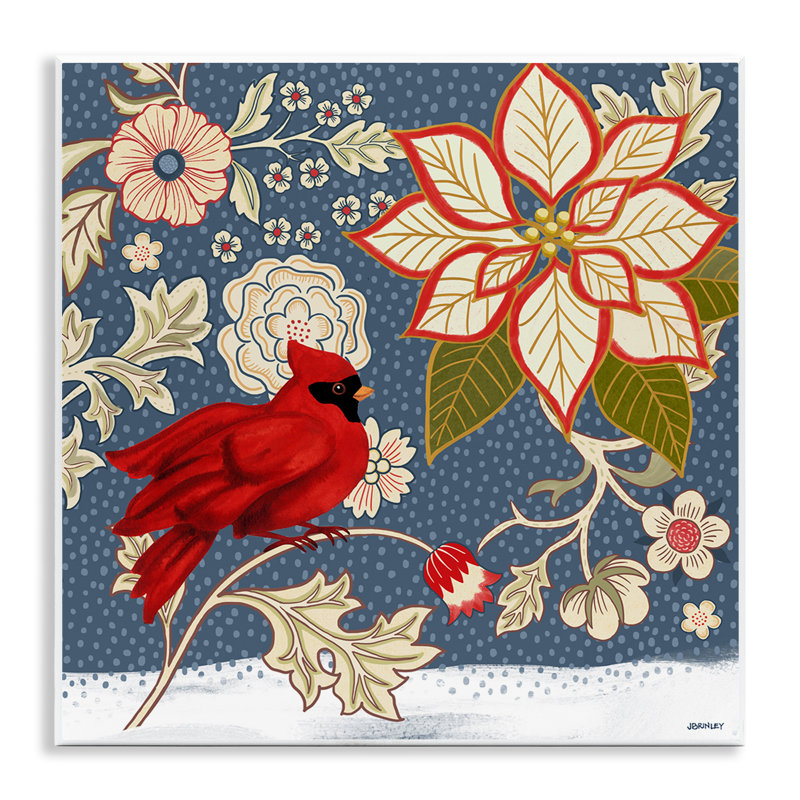 Art mural en hiver «Cardinal with Flowers» par Levison Design