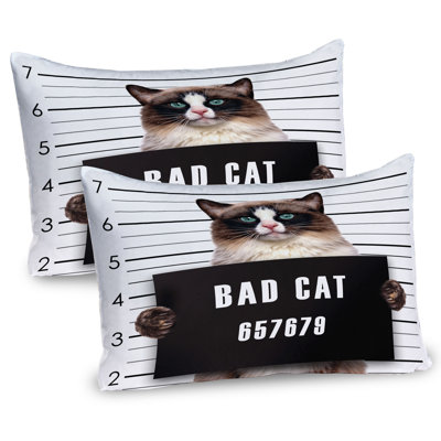 Ambesonne Animal Pillow Sham 2 Pack Jail Kitty Under Arrest Brown Black White