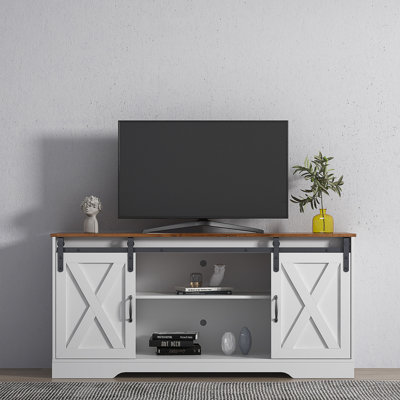 Country Style 65"" Tv Stand Sliding Barn Door Modern Farmhouse Wood Entertainment Center, Tv Stand, Storage Cabinet, Display Stand,white -  Gracie Oaks, B2B09823C9B04CDB9DACEAE7816FAFE6