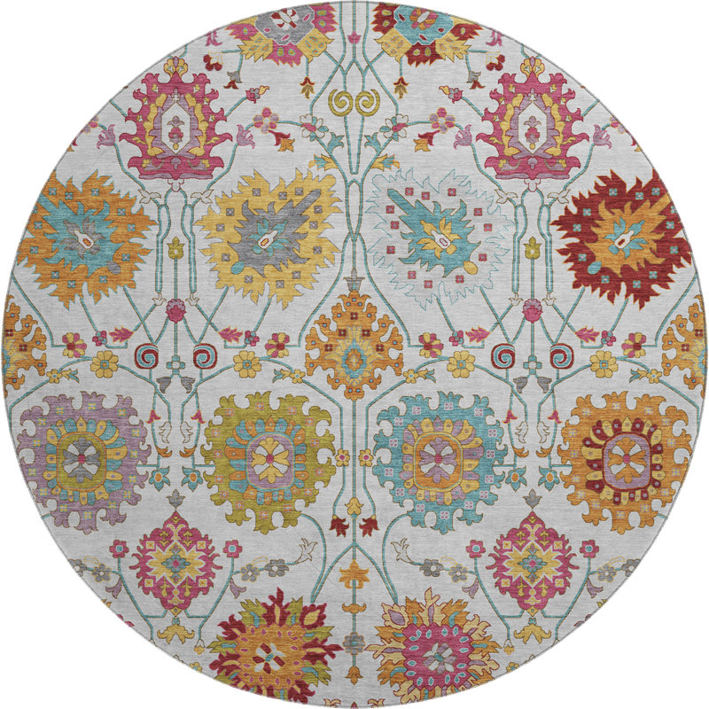 Tapis damassé de qualité supérieure Mayfield AMF2288, Ivoire ivoire, Rond 8 pi