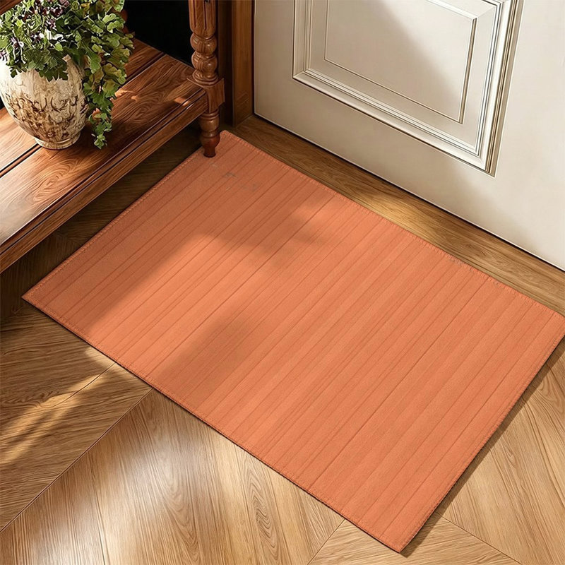 Solid Orange Subtle Stripe Pattern 47"x 31" Small Area Rug for Hallway Bedside
