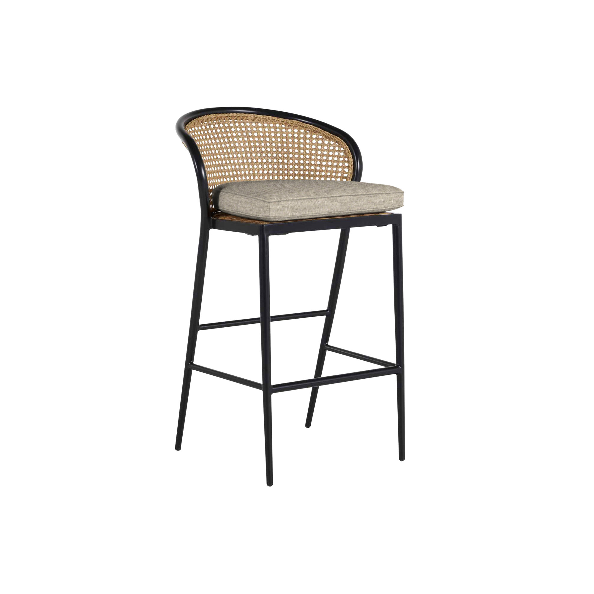 Havana Cane N-Dura Resin Wicker Outdoor Counter Stool 24 in., Welt, Dove Sunbrella® Linen, Black/Natural Resin