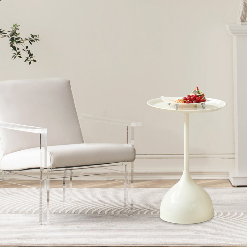 Small Coffee Table Set Of 2, Round Coffee End Table With Metal Frame White Side Table Centre Table For Living Room, Bedroom And Balcony, Modern Style
