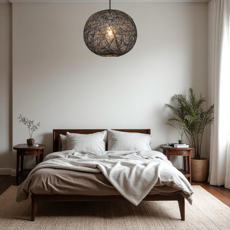 Rattan Sphere Pendant Shade, Black, 21cm H x 26cm W x 26 D