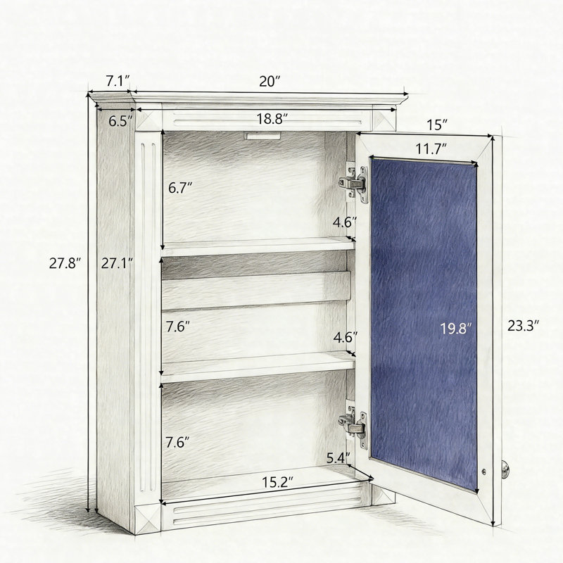 Armoire de salle de bain à miroir murale 20 "avec tablette réglable, rangement au-dessus de la toilette, porte à fermeture en douceur