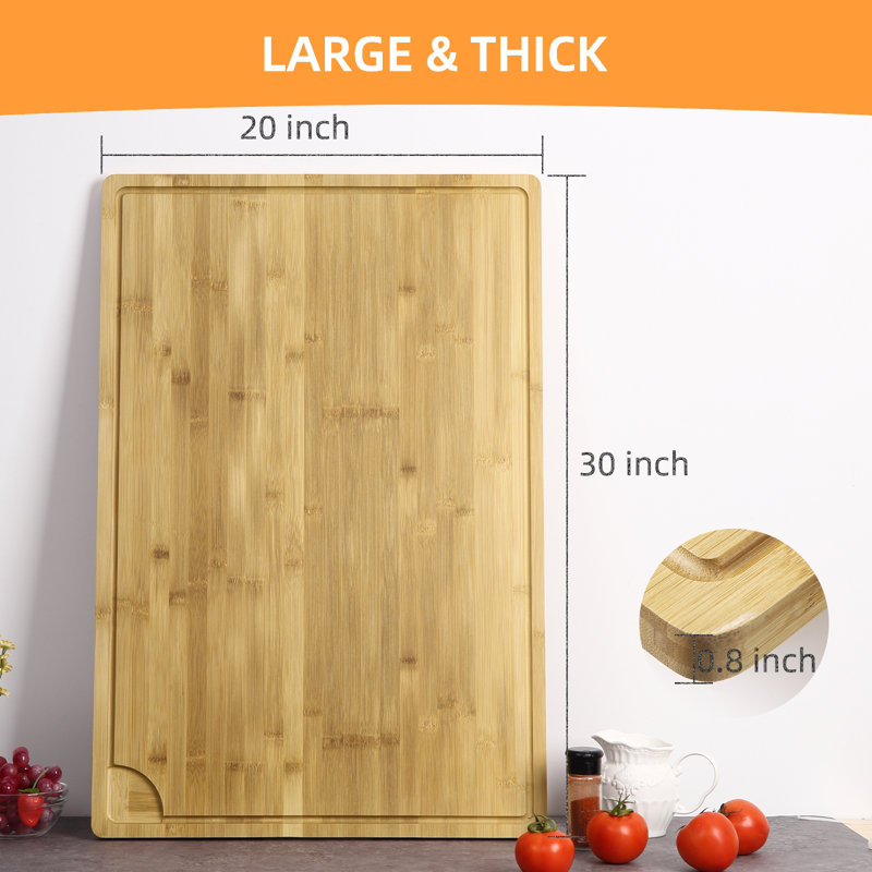 Planche à découper en bois pour la cuisine, très grande planche à découper en bambou, planche à découper réversible avec rainure et poignées, planche à découper pour la viande, les légumes, les fruits
