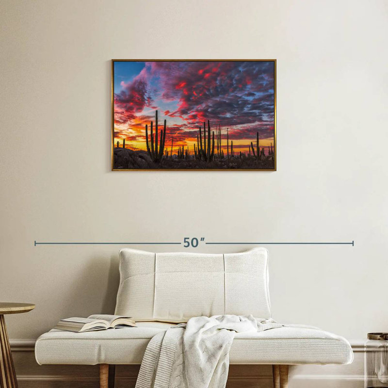Forêt de cactus de Baja California, Cadre flottant doré, 31 po x 21 po
