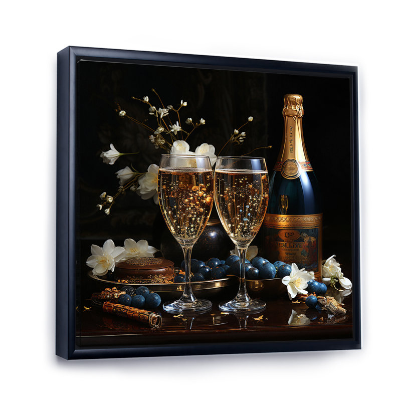 Champagne champagne champagne I - vin, décoration murale champagne, H 24 po x l 24 po x P 1 po, Cadre flottant noir