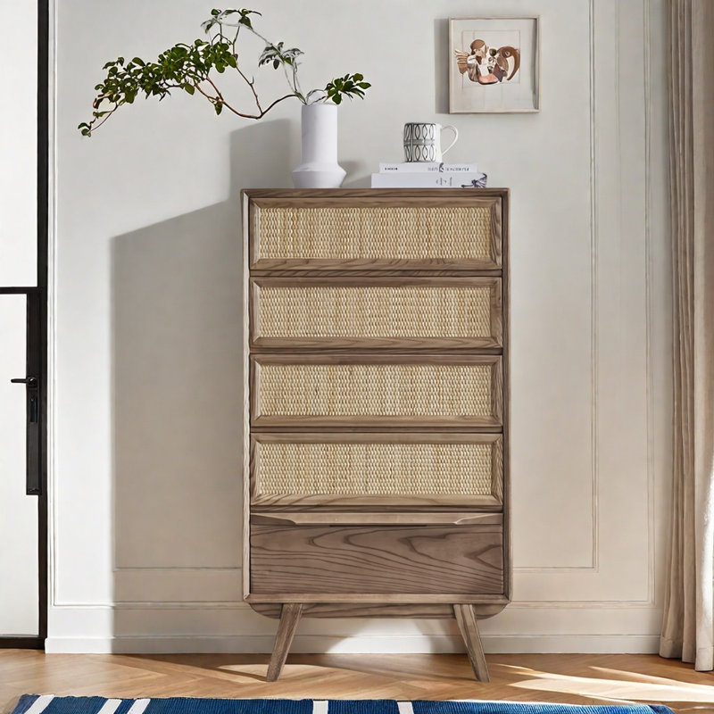 Commode d'appoint simple en bois massif de rotin