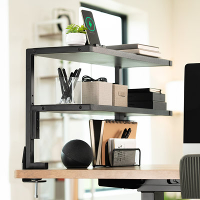 Étagère à 2 niveaux VIVO Black Clamp-on 24 po au-dessus ou en dessous du bureau