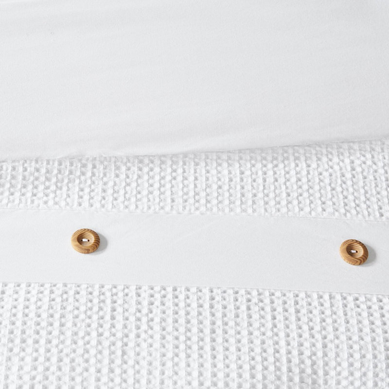 Édredon en coton gaufré double / grand blanc - 3 pièces, lavables à la machine, boutons décoratifs en bois attrayants pour un attrait de chambre à coucher moderne 100% tissage, détails à boutons relaxants