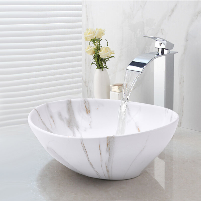Metro Lane 415mm L x 335mm W Marble Ceramic Oval Sink with Overflow