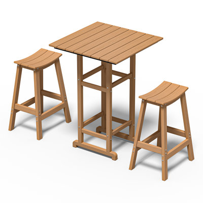 3-piece Hdpe Outdoor Bar Set – Square Patio Table & 2 Bar Stools, All-weather, Eco-friendly Furniture For Balcony, Garden, Poolside