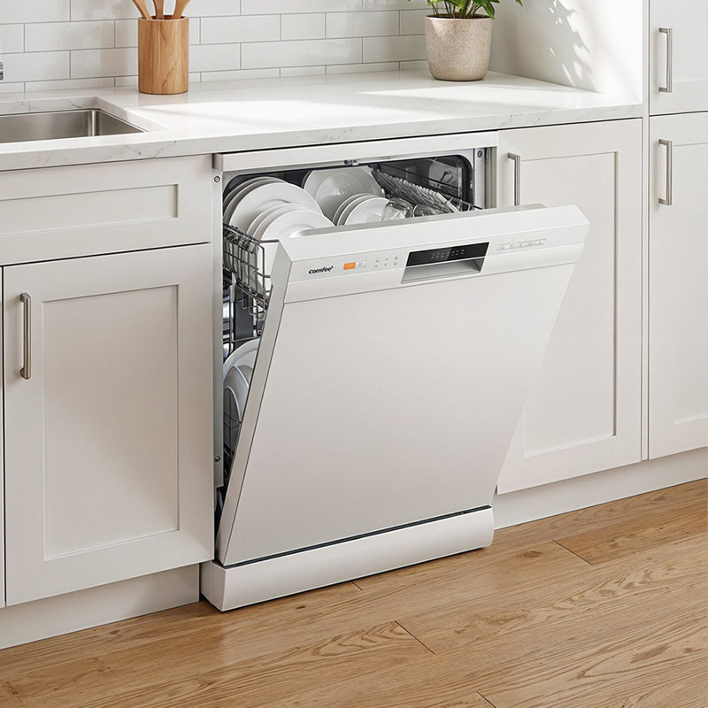 Black Freestanding Dishwasher with 12 Place Settings & 6 Washing Programs, White