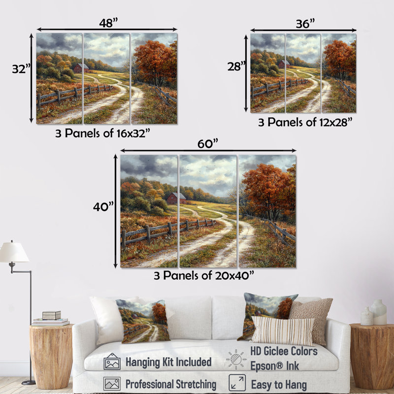 Ensemble de salon art mural vert d'automne, Toile tendue, H 32 po x l 48 po x P 1 po
