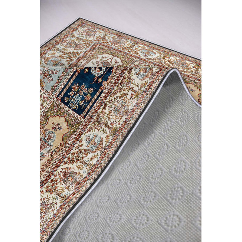 Tapis oriental brun en polyester tissé à plat à la machine Ursula, Rectangle 5 pi 3 po x 7 pi 7 po