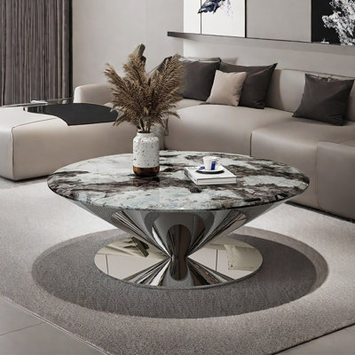Round stainless steel luxury stone coffee table