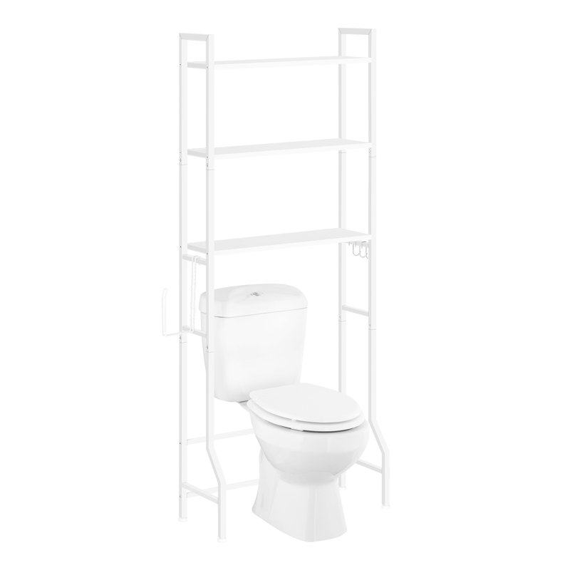 Rustic White Over-The-Toilet Storage Shelf with Hooks, White