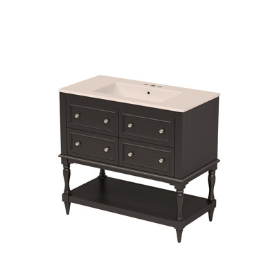 36" Bathroom Vanity Cabinet with Undermount Ceramic Sink Combo Set, Free Standing Vanity with 4 Drawers & Solid Wood Frame