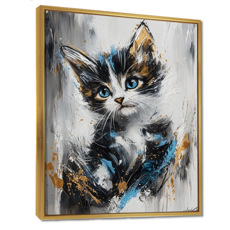 Modern Playful Kitten Cat I - Cat Wall Décor, 32" H x 24" W, Floater Framed Print, Golden