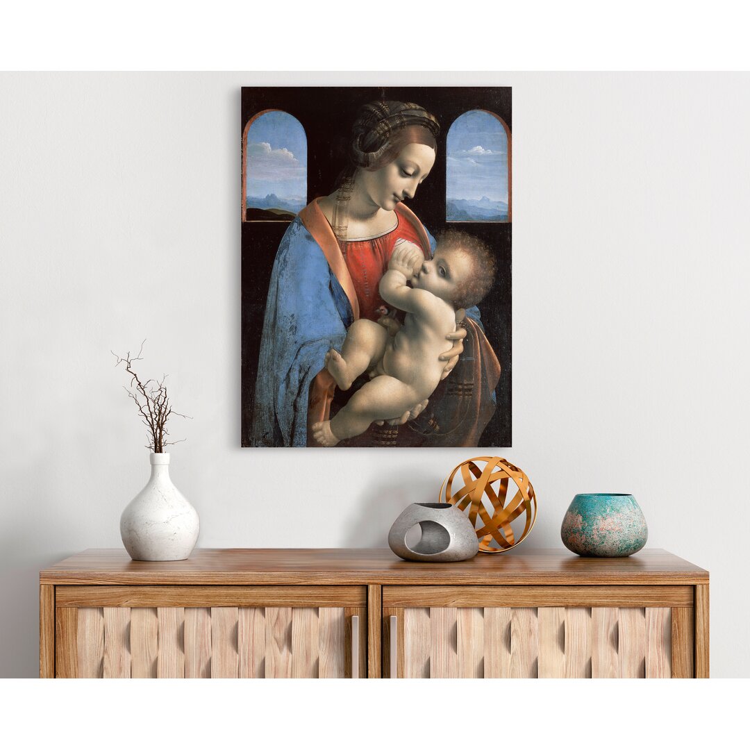 Gerahmtes Leinwandbild - Gemälde „Madonna and Child (Madonna Litta)” von Leonardo Da Vinci