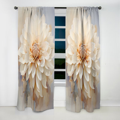 Beige Dahlia Flower Minimalism - Dahlia Curtain - Blackout Floral Curtain - 1 Panels