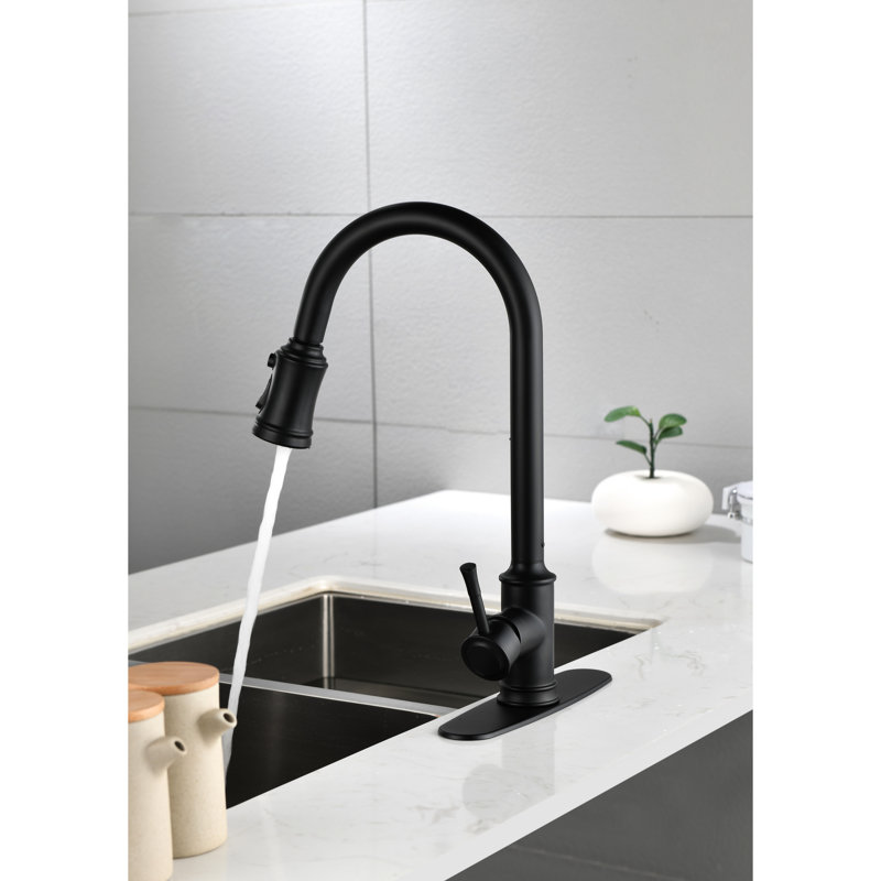Single Handle Pull Out Kitchen Faucet In Matt Black, Stainless Steel Material For Operation Black With Construction, 360 Swivel Down Optimal Functionality