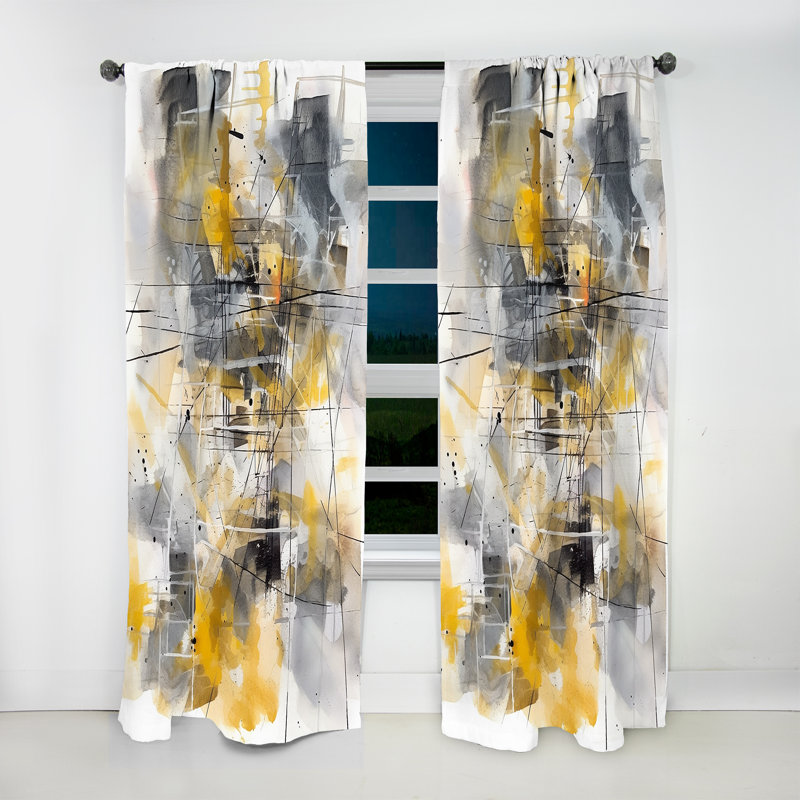 Yellow And Grey Beyond The Canvas I - Modern Blackout Abstract Curtain - 1 Panel, 52" W x 63" L