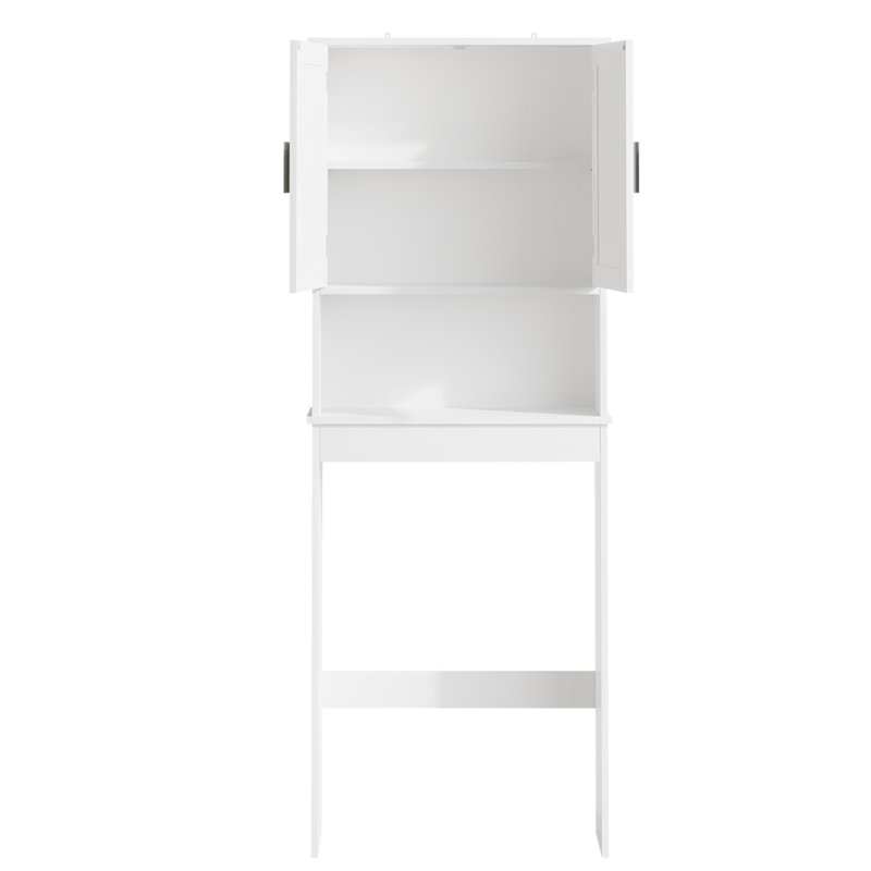 Armoire de rangement au-dessus de la toilette avec tablette réglable, organisateur d'économie d'espace de salle de bain avec portes doubles et tablette ouverte, support de toilette autoportant pour petite salle de bain