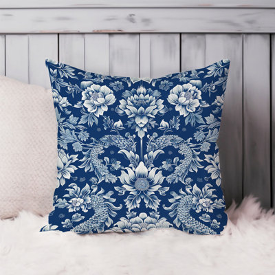 World and Countries Blue Chinoiserie Dragon Pattern VII Asian Cultures Pillow Cover