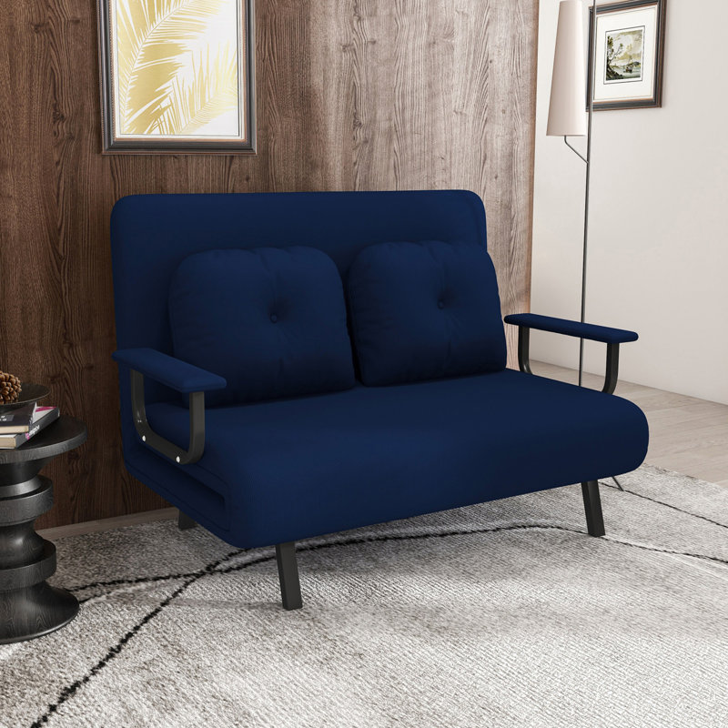 Canapé-lit convertible avec dossier réglable à 5 positions et coussin, Blue Fabric, Black