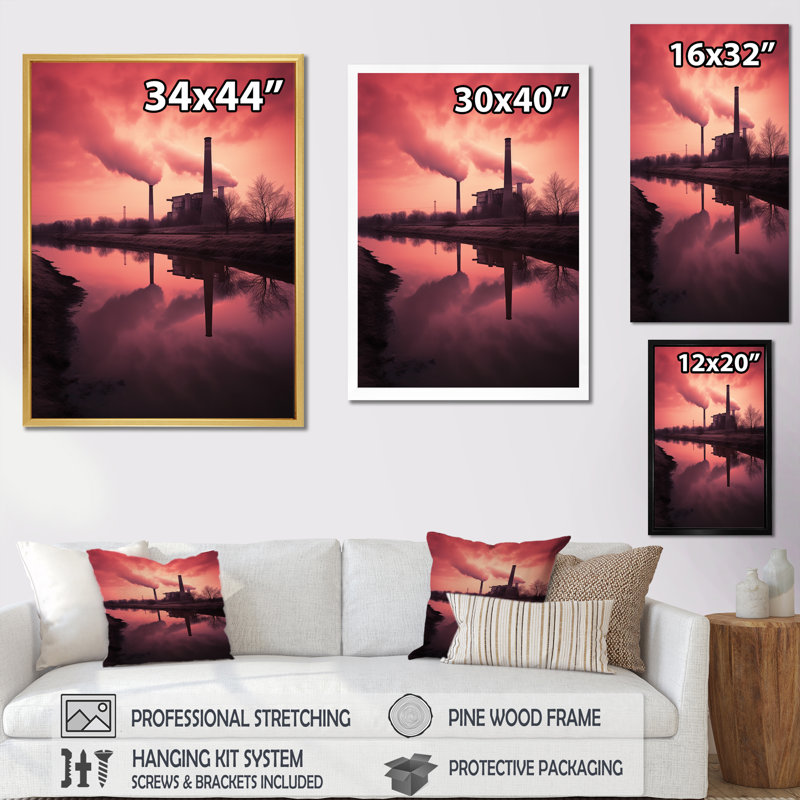 Minimal Polution, paysage industriel sur toile, Cadre simple noir, H 32 po x l 24 po x P 1 po
