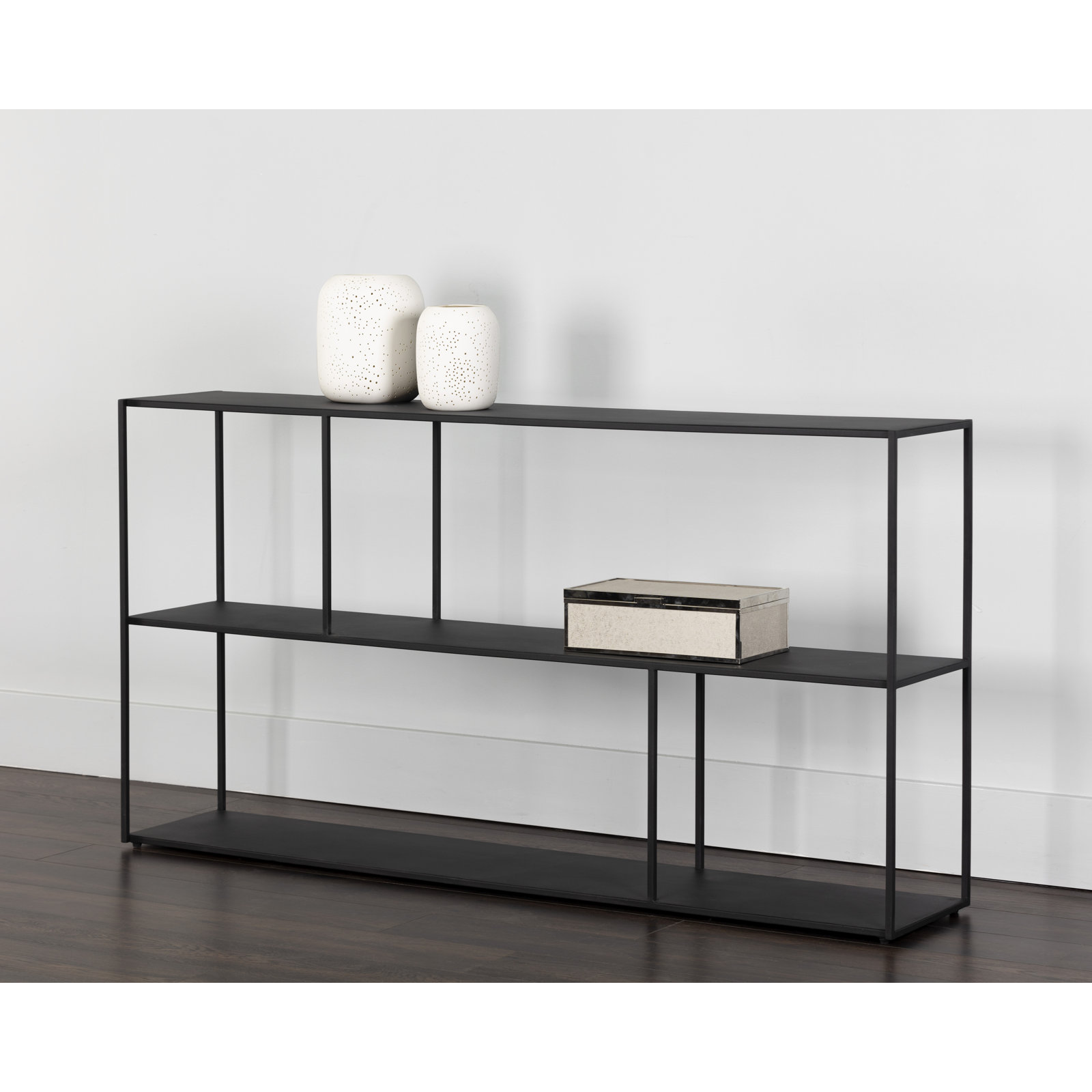 Georgetta Narrow Etagere Bookcase, 31" H x 60" W x 12" D, Black