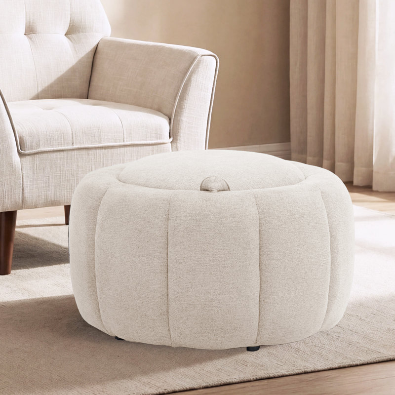 27.5'' Upholstered Round Storage Ottoman,  Chenille - Oatmeal