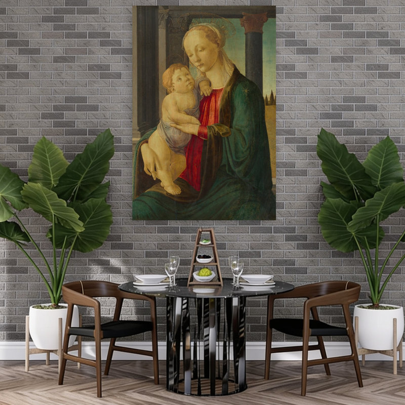 Vierge à l'Enfant, vers 1467, estampe d'art mural abstraite contemporaine, H 60 po x l 40 po