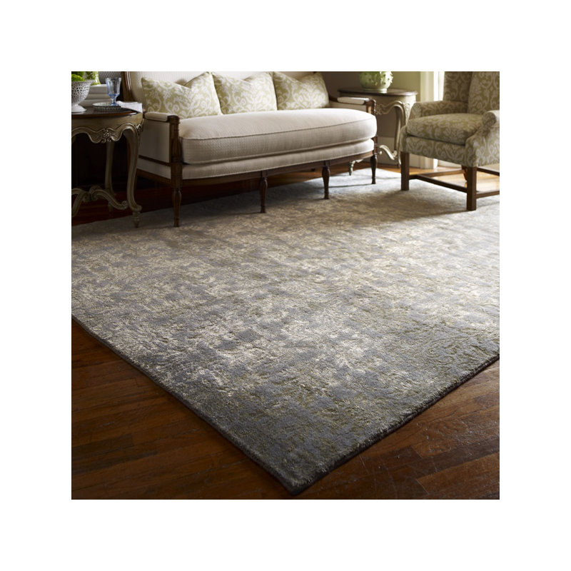 Tapis gris floral tissé à la main, 6 pi x 9 pi