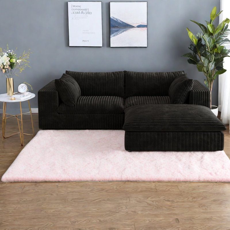Canapés luxueux à assise profonde, tissu velours côtelé, conception modulaire pour la maison