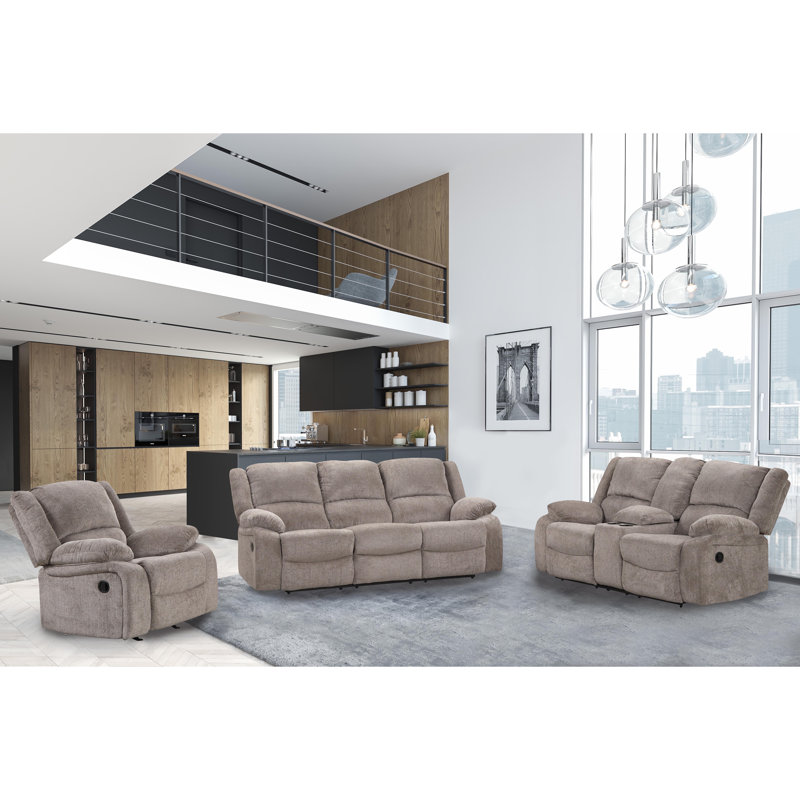 Ensemble de salon inclinable Ryong, 3 pièces: 1 canapé, 1 causeuse, 1 fauteuil