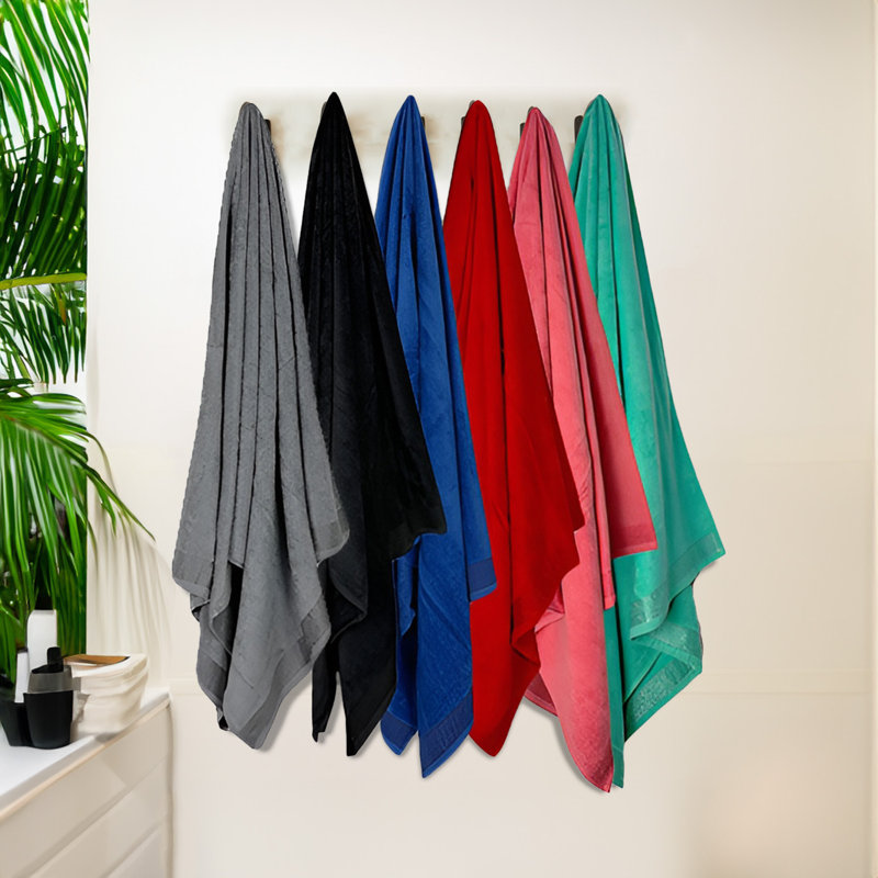 Gorby Solid Color Velour Beach Towels, Large Soft Quick Dry Cotton Terry Towels Set, Navy