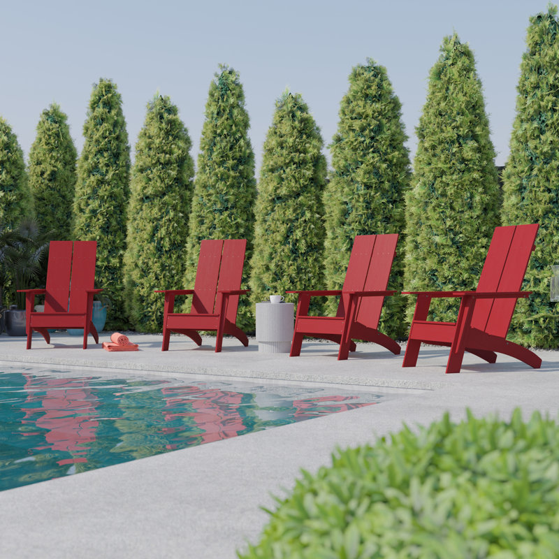 Balasi Modern Dual Slat Back Indoor/Outdoor Adirondack Style Chairs, Red