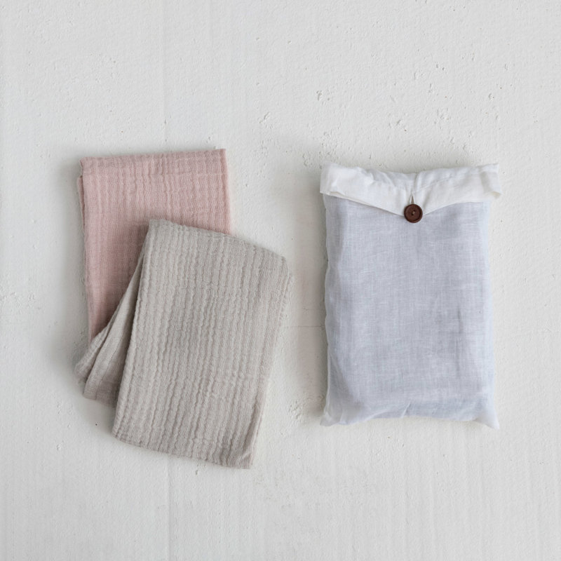 Cotton Tea Towel Kitchen Towel, Pink/Gray