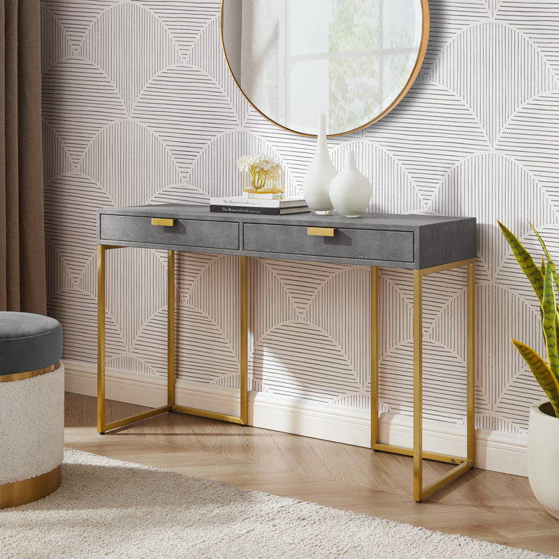 Yadira 47.3" Faux Shagreen Console Table, Gray/Gold