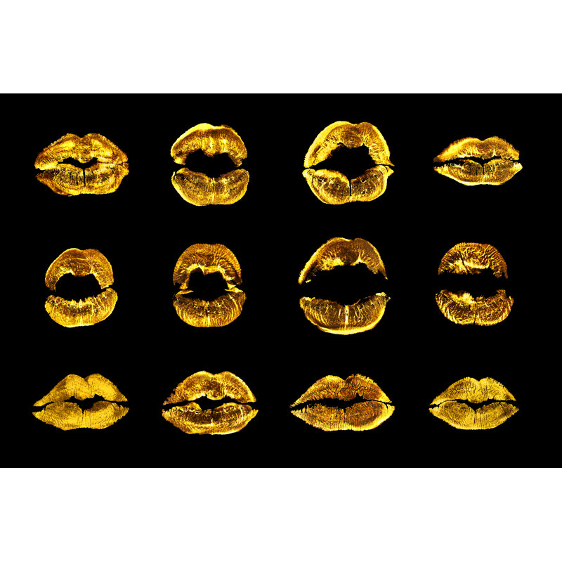 Golden Lipstick Kiss by Vera Shestak - Wrapped Canvas Print, 30cm H x 46cm W