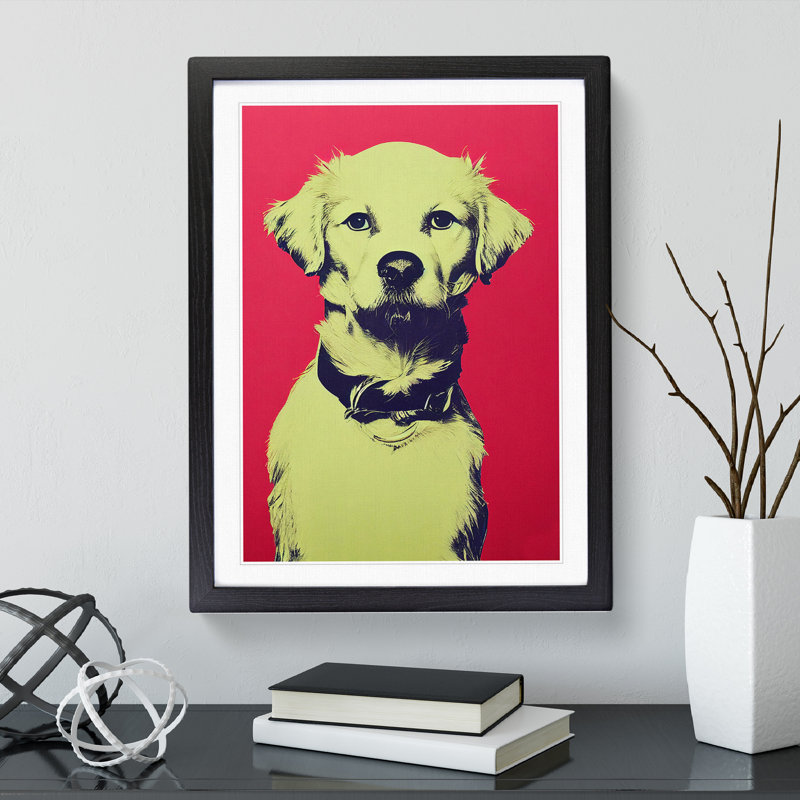 XV1022-3542X Pop Art Puppy Dog - - Wall Art, Black Framed, 66cm H x 48cm W, White