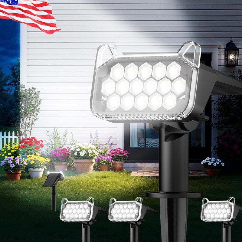 Solar Spot Lights Outdoor Waterproof, Bright Solar Lights Outdoor With 16 Extra-large Leds, 3 Modes Landscape Spotlights, 2-in-1 Solar Powered Light For Yard Flag Garden