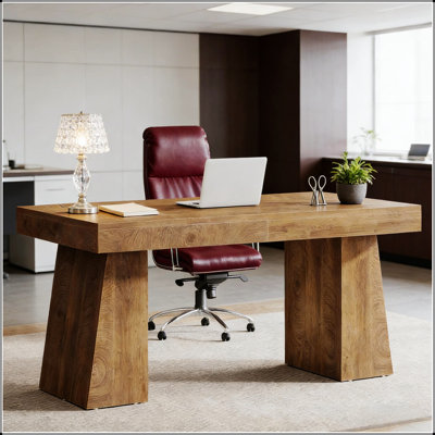 Mid-Century Modern Executive Desk with Spacious Work Surface and Chic Brown Finish for Home or Office Use