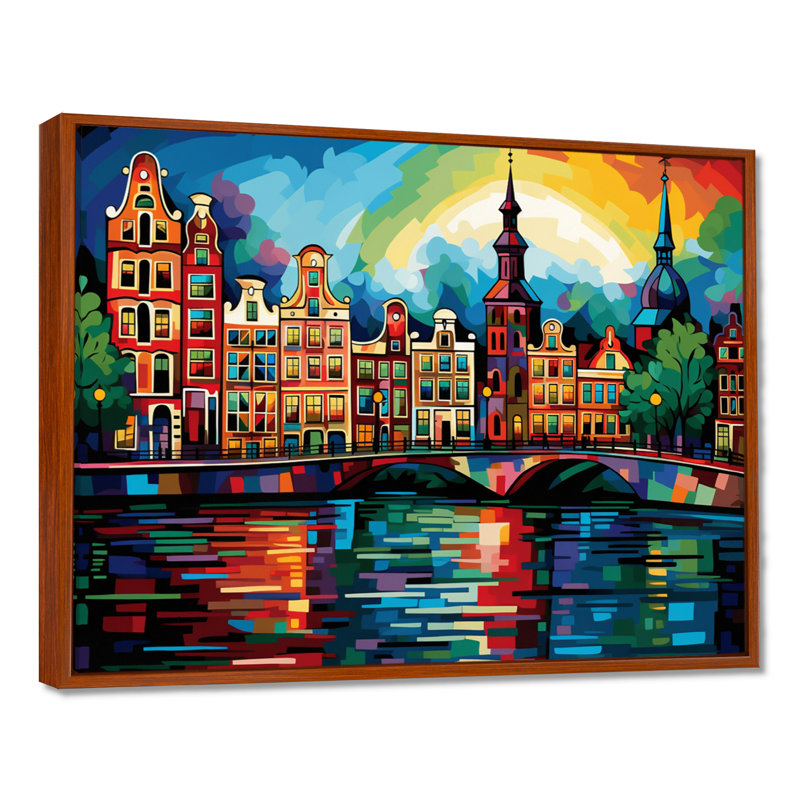 City Amsterdam Popart II sur impression sur toile, H 24 po x l 32 po x P 1 po, Cadre flottant brun