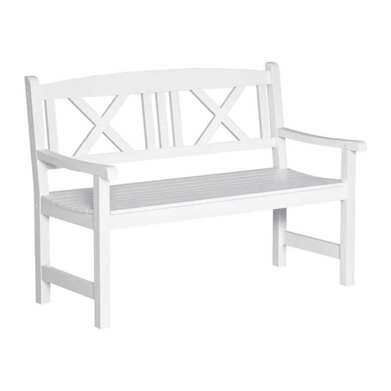 Banc de jardin rustique en bois blanc avec dossier en X pour patio extérieur