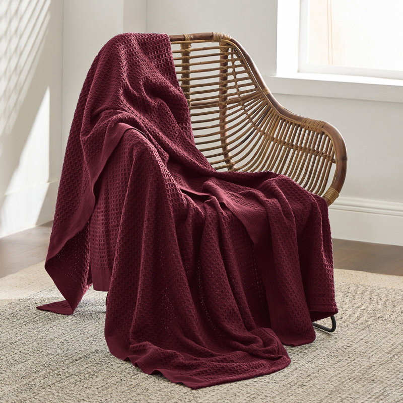Jeté 100% coton 406 g / m² Literie respirant gaufré GentleSoft ™, Très grand lit, Rouge Bourgogne